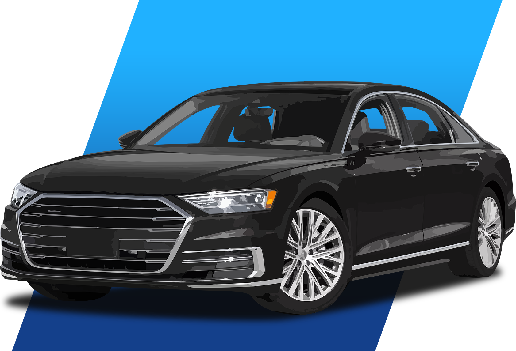 Sleek black luxury sedan on blue