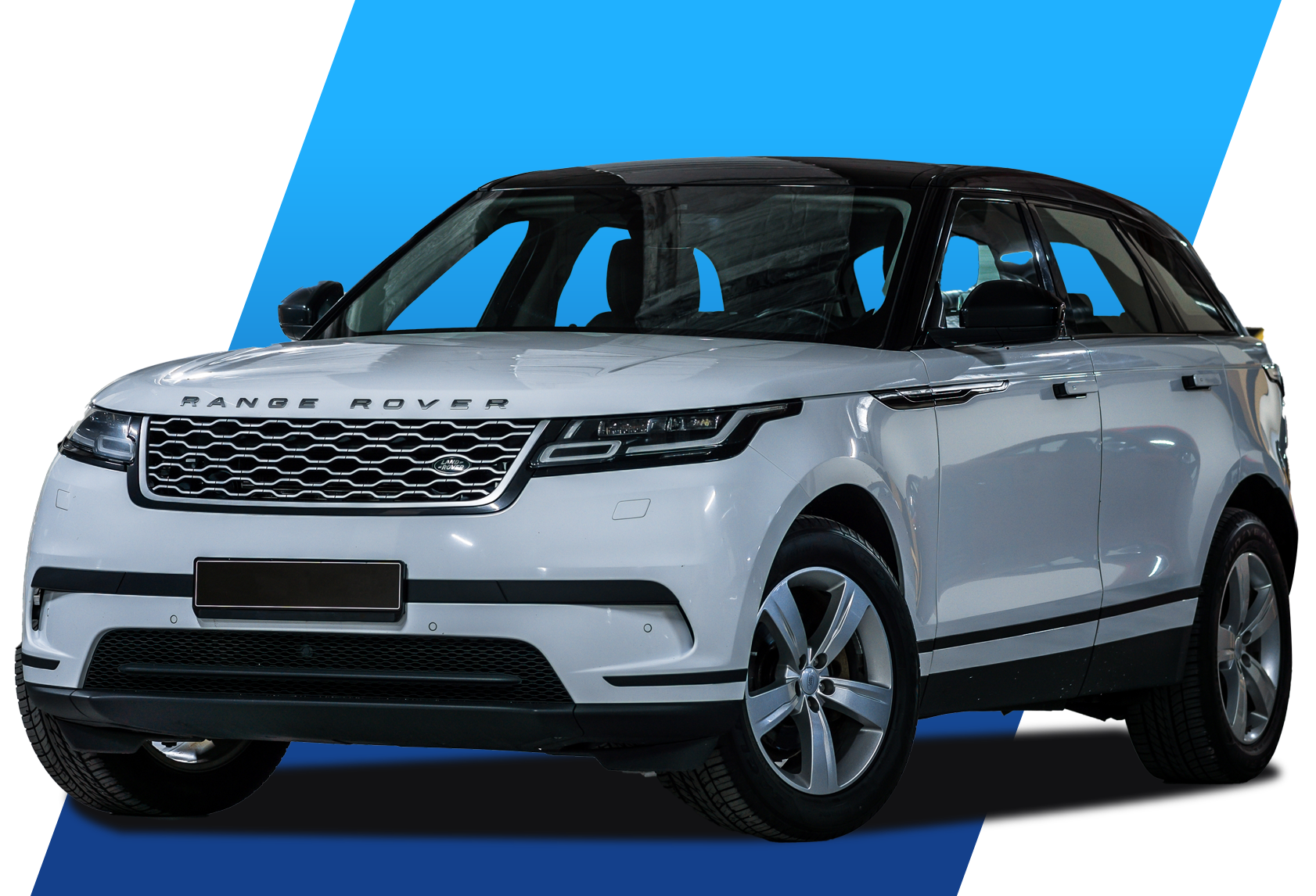 White Range Rover on blue background